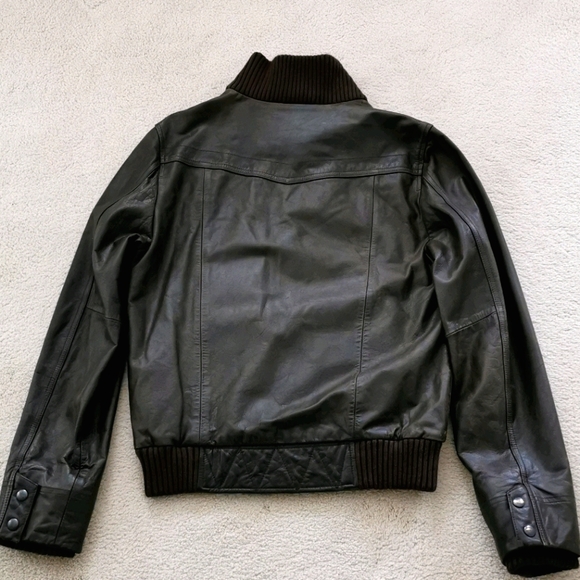 Men's Brown Leather Bomber Jacket - Picture 3 of 3